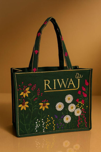👜 Premium Floral Embroidered Tote Bag